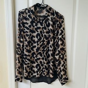 MINE Leopard long sleeve sheer women button down L